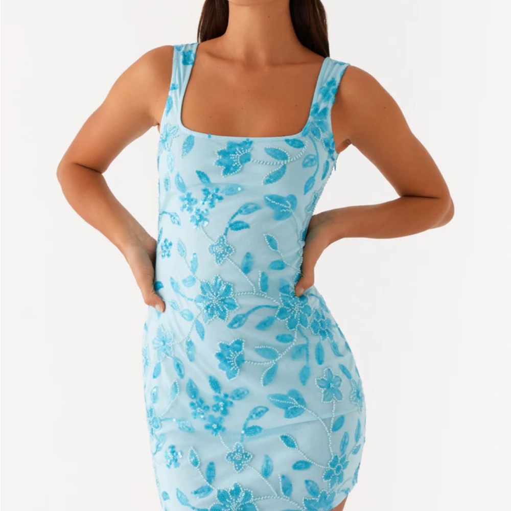 Peppermayo Blue Sheath Mini Dress Square Neck Sleeveless